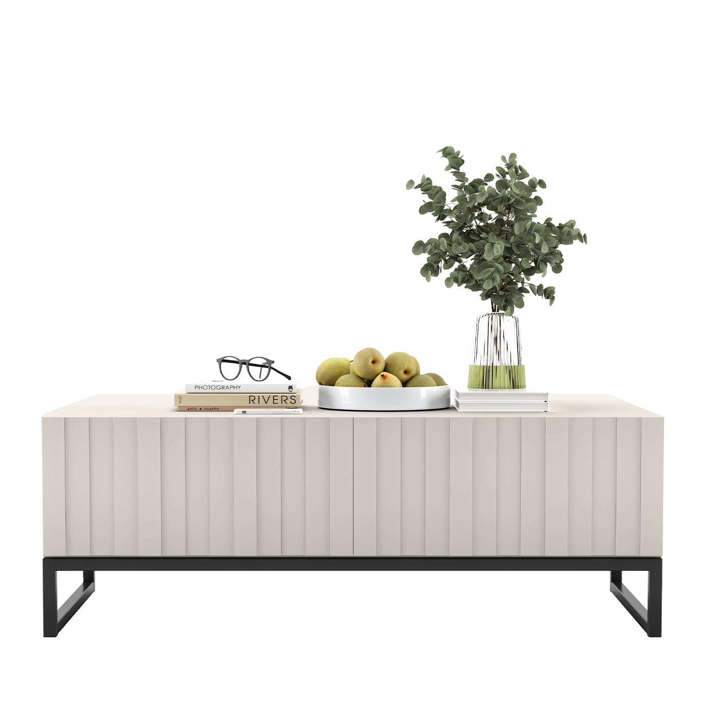 Elpis Glamour Coffee Table with Storage 110 cm - Cashmere Matt / Black Frame