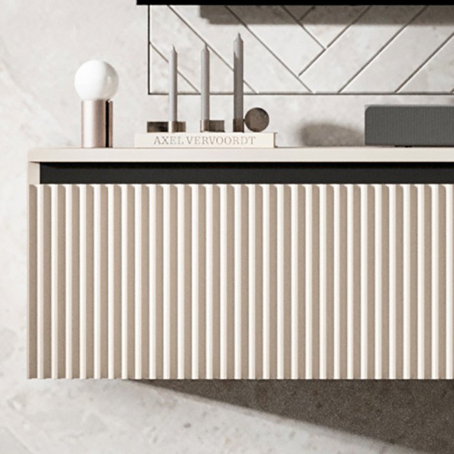 Selene Modern Ribbed-Texture Wide Wall-Mounted TV Unit with Storage - Cashmere