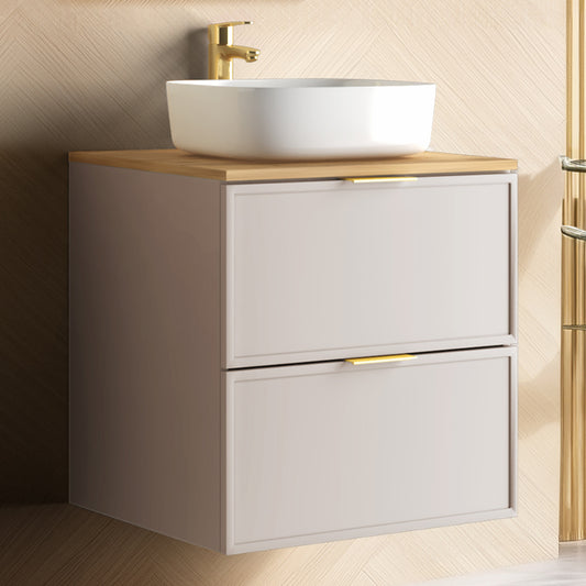 Simple Modern 2 Drawer Bathroom Cabinet Vanity Unit 60cm with Worktop - Cashmere