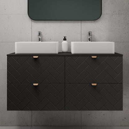 Trend Herringbone Pattern Door 120cm Bathroom Cabinet Vanity Unit with Worktop - Black