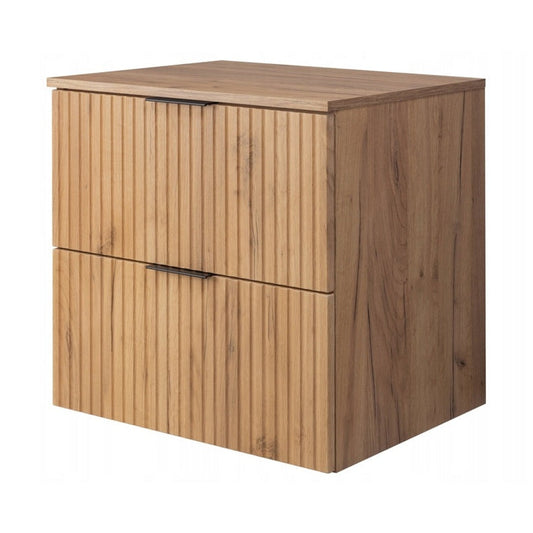Flow 2 Drawer Bathroom Vanity Cabinet 60 cm with Worktop - Gold Craft Oak