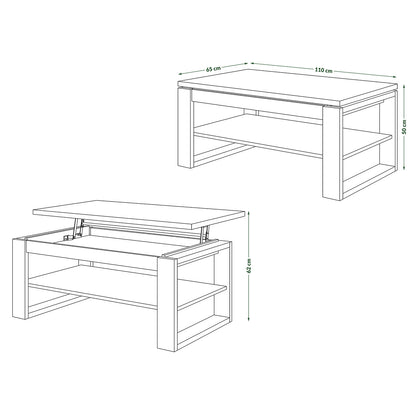 NUO Lift Top Coffee Table Contemporary Style - Brown Oak / Black Matt