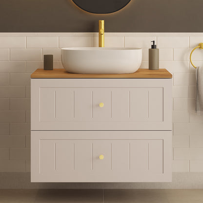 Gusto Scandi Style 2 Drawer Wall Cabinet Vanity Unit with Worktop 80cm - Cashmere