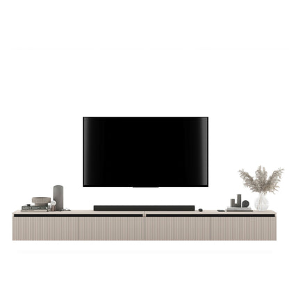 Selene Modern Ribbed-Texture Wide Wall-Mounted TV Unit with Storage - Cashmere