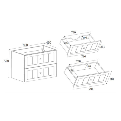 Gusto Scandi Style 2 Drawer Wall Cabinet Vanity Unit with Worktop 80cm - Cashmere