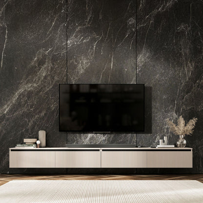 Selene Modern Ribbed-Texture Wide Wall-Mounted TV Unit with Storage - Cashmere
