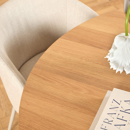 Bosco Dining Table Round Modern Steel Base & Wood Veneer - Natural Oak /Cashmere