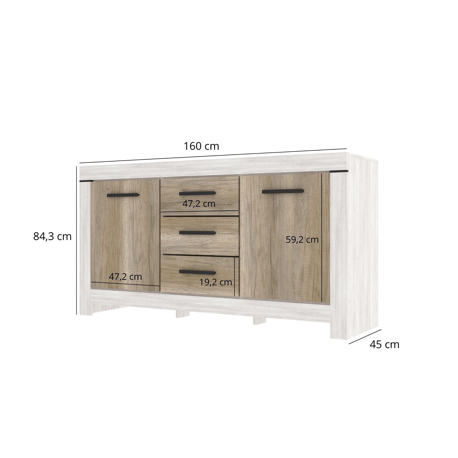 Belen Sideboard with 3 Drawers and Storages - Canyon Pine / Karabela Oak