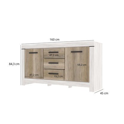 Belen Sideboard with 3 Drawers and Storages - Canyon Pine / Karabela Oak