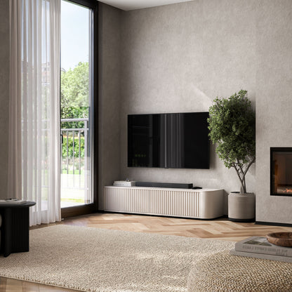 Aurora Rounded Corner Fluted TV Unit 140cm Glamour Style with Floor Pads - Cashmere