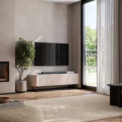 Aurora Rounded Corner Fluted TV Unit 140cm Glamour Style with Frame Stand - Cashmere / Black