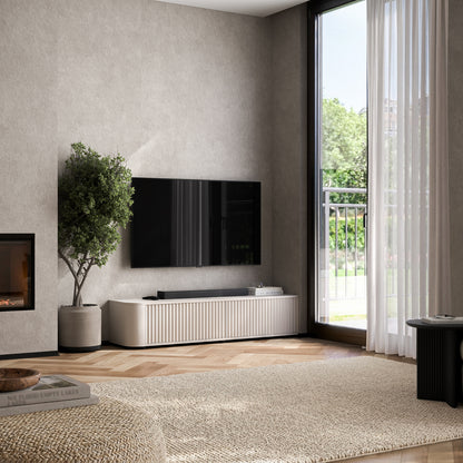 Aurora Rounded Corner Fluted TV Unit 140cm Glamour Style with Floor Pads - Cashmere