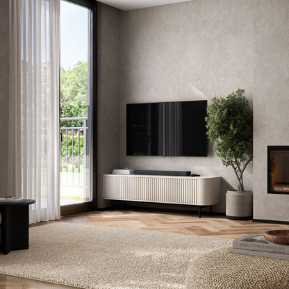 Aurora Rounded Corner Fluted TV Unit 140cm Glamour Style with Frame Legs - Cashmere / Black