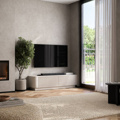 Aurora Rounded Corner Flutted TV Unit 140cm Glamour Style with Plinth Stand - Cashmere