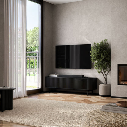 Aurora Rounded Corner Fluted TV Unit 140cm Glamour Style with Frame Legs - Black / Black