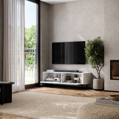 Aurora Rounded Corner Fluted TV Unit 140cm Glamour Style with Frame Stand - White / Black