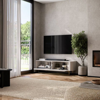 Aurora Rounded Corner Fluted TV Unit 140cm Glamour Style with Frame Stand - Cashmere / Gold