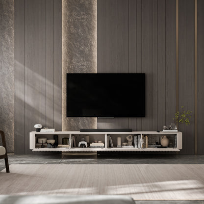Aurora Rouded Corners Wall Mounted Flutted TV Unit 280cm Glamour Style - Cashmere