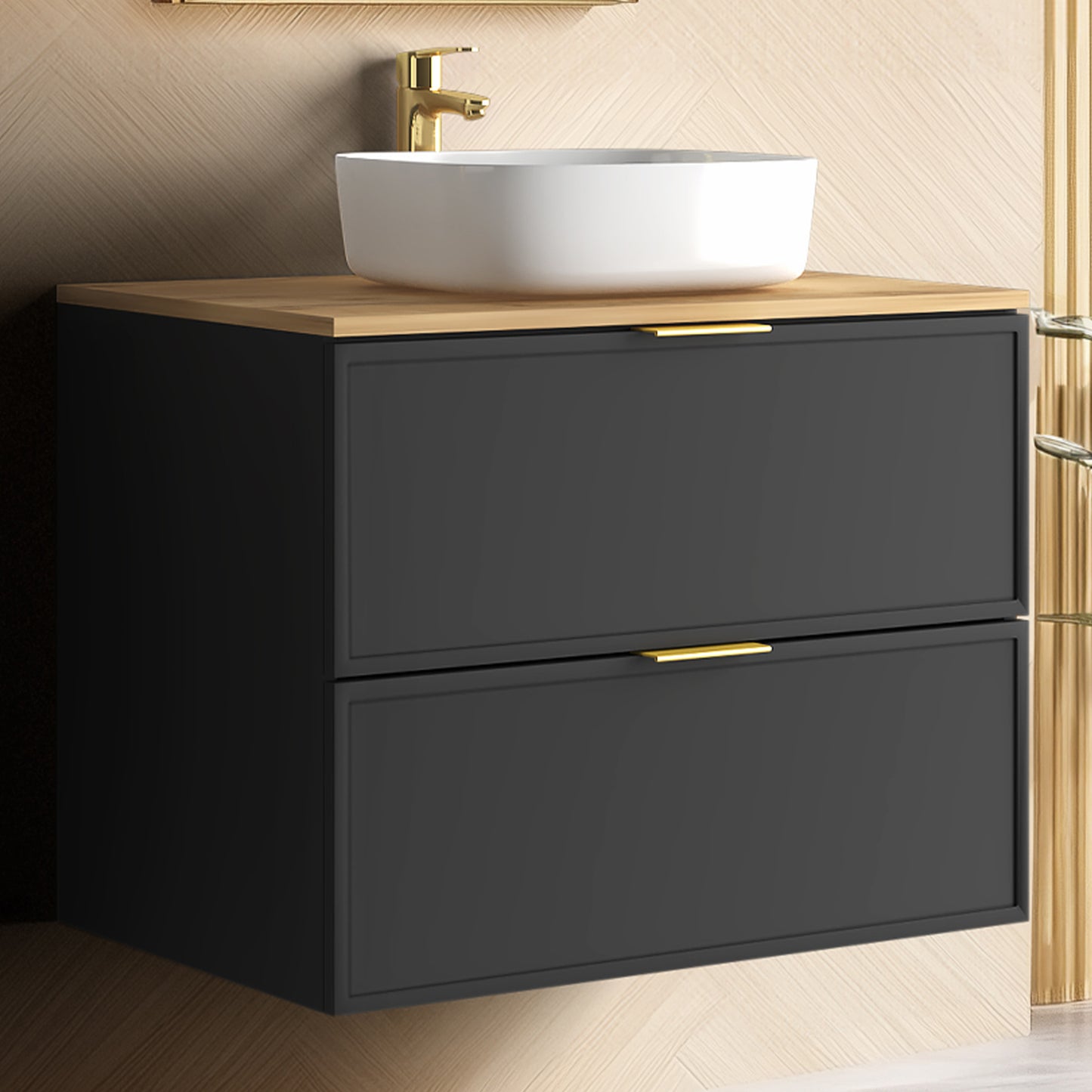 Simple Modern 2 Drawer Bathroom Cabinet Vanity Unit 80cm - Anthracite