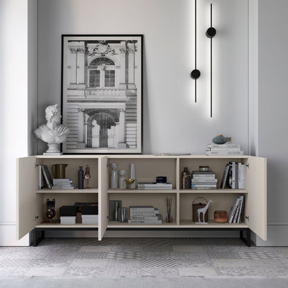 Elpis Glamour 3 Door Sideboard Push-to-Open Cabinet - Cashmere Matt / Black Frame