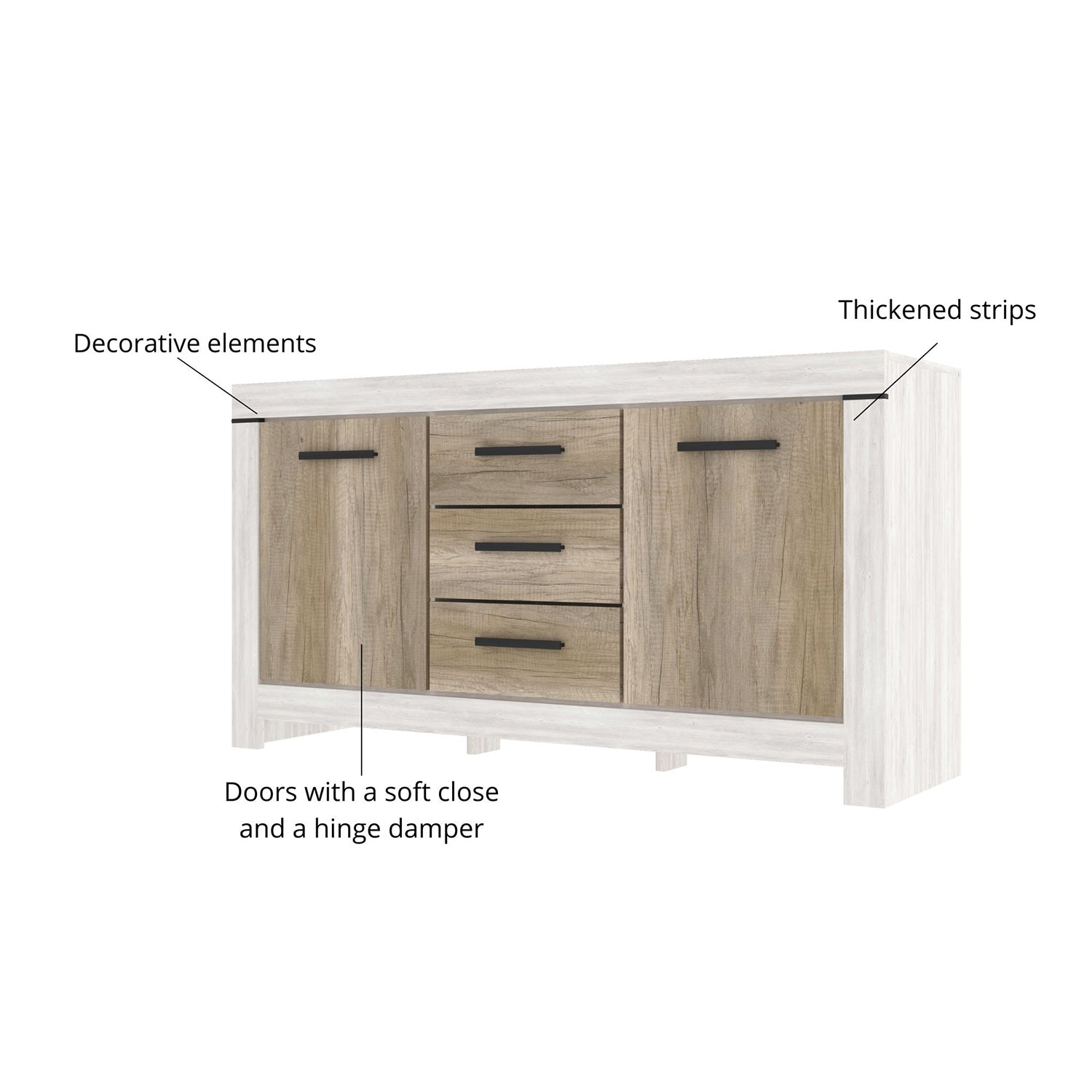 Belen Sideboard with 3 Drawers and Storages - Canyon Pine / Karabela Oak