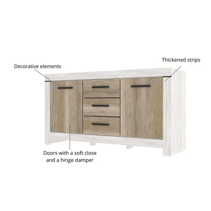 Belen Sideboard with 3 Drawers and Storages - Canyon Pine / Karabela Oak