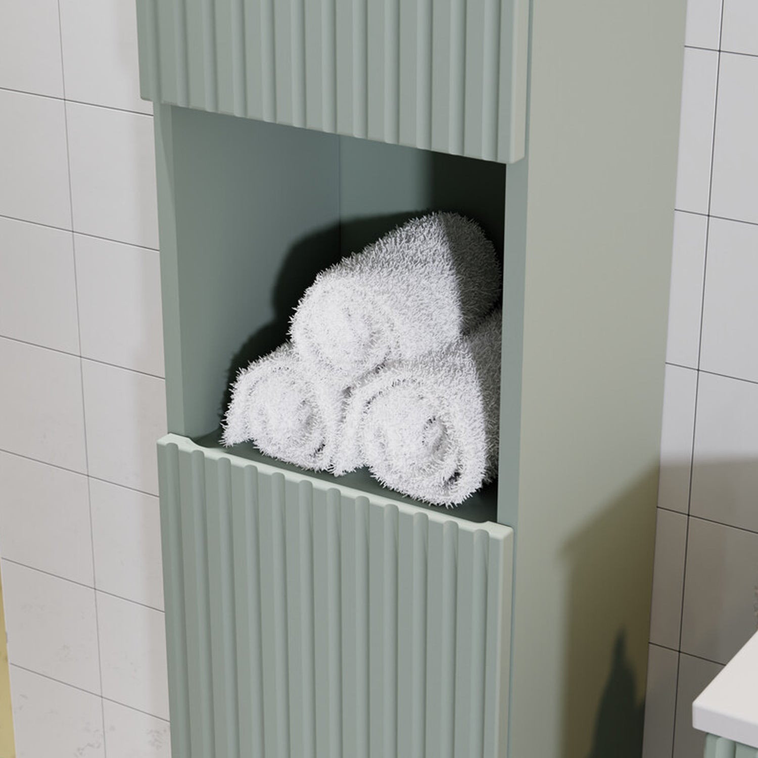 Line Reed 2 Door Tall Bathroom Cabinet - Sage