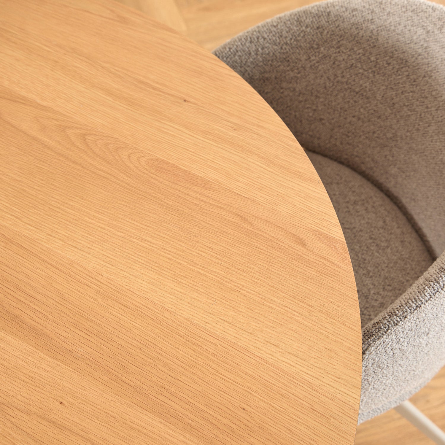 Bosco Dining Table Round Modern Steel Base & Wood Veneer - Natural Oak /Cashmere