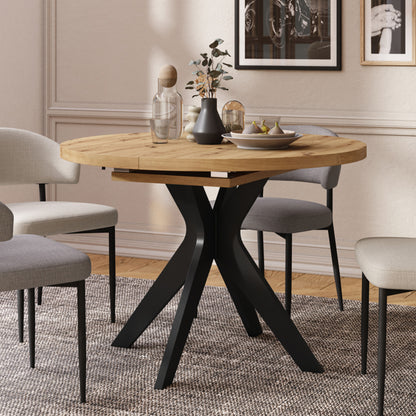 Renzo Extending Modern Dining Table – Artisan Oak / Black