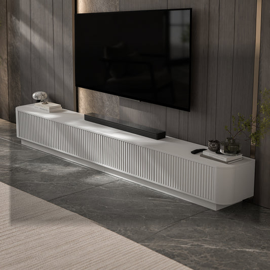 Aurora Rouded Corners Fluted TV Unit 280cm Glamour Style with Plinth Stand - White
