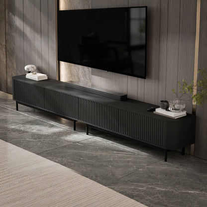 Aurora Rouded Corners Flutted TV Unit Glamour Style with Frame Legs - Black / Black Frame