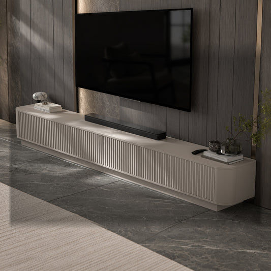 Aurora Rouded Corners Fluted TV Unit 280cm Glamour Style with Plinth Stand - Cashmere