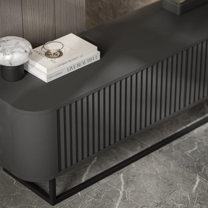 Aurora Rouded Corners Flutted TV Unit 280cm Glamour Style with Frame Stand - Black / Black Frame