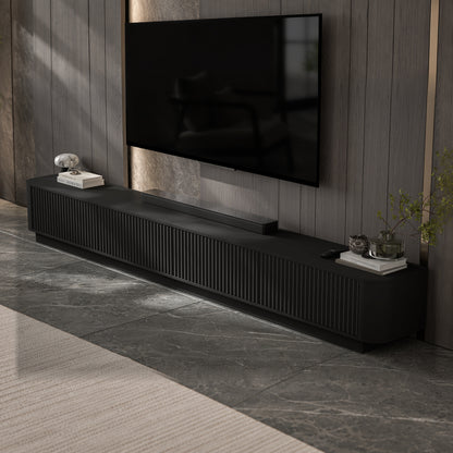 Aurora Rouded Corners Flutted TV Unit 280cm Glamour Style with Plinth Stand - Black