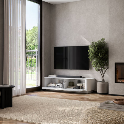 Aurora Rounded Corner Flutted TV Unit 140cm Glamour Style with Plinth Stand - White