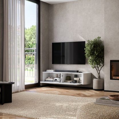 Aurora Rounded Corner Wall Mounted Flutted TV Unit 140cm Glamour Style - White