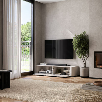 Aurora Rounded Corner Fluted TV Unit 140cm Glamour Style with Floor Pads - Cashmere