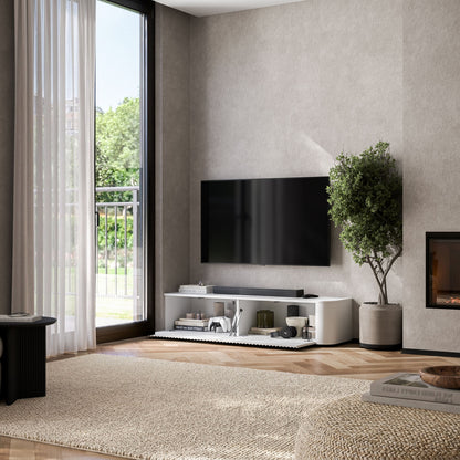 Aurora Rounded Corner Fluted TV Unit 140cm Glamour Style with Floor Pads - White