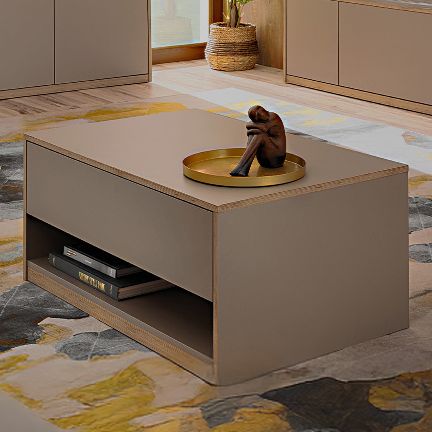 Complex Coffee Table with Drawer Modern Style - Grey