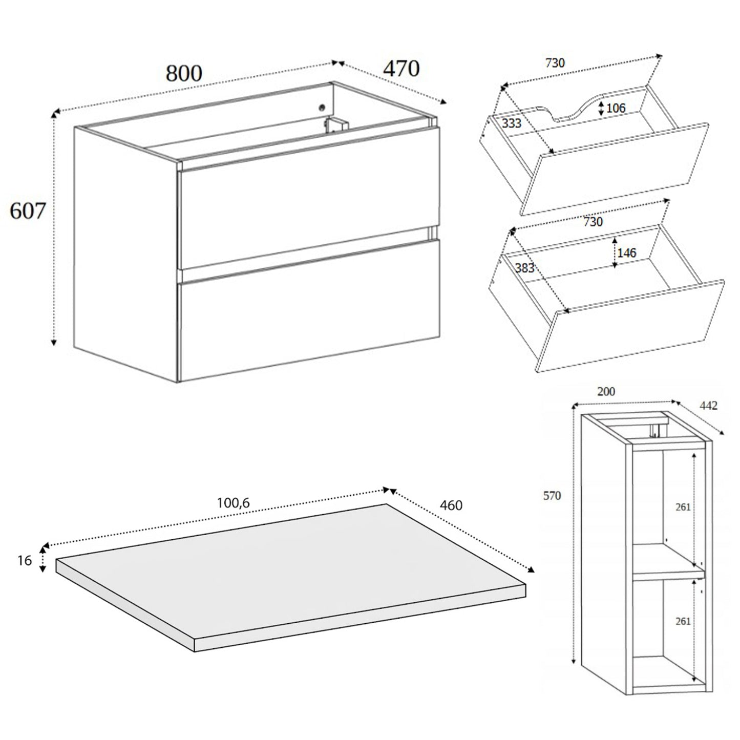 Simple Minimalist Bathroom Vanity Cabinet 100cm with Worktop Basin - Light Oak