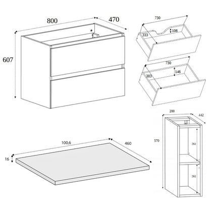 Simple Minimalist Bathroom Vanity Cabinet 100cm with Worktop Basin - Light Oak