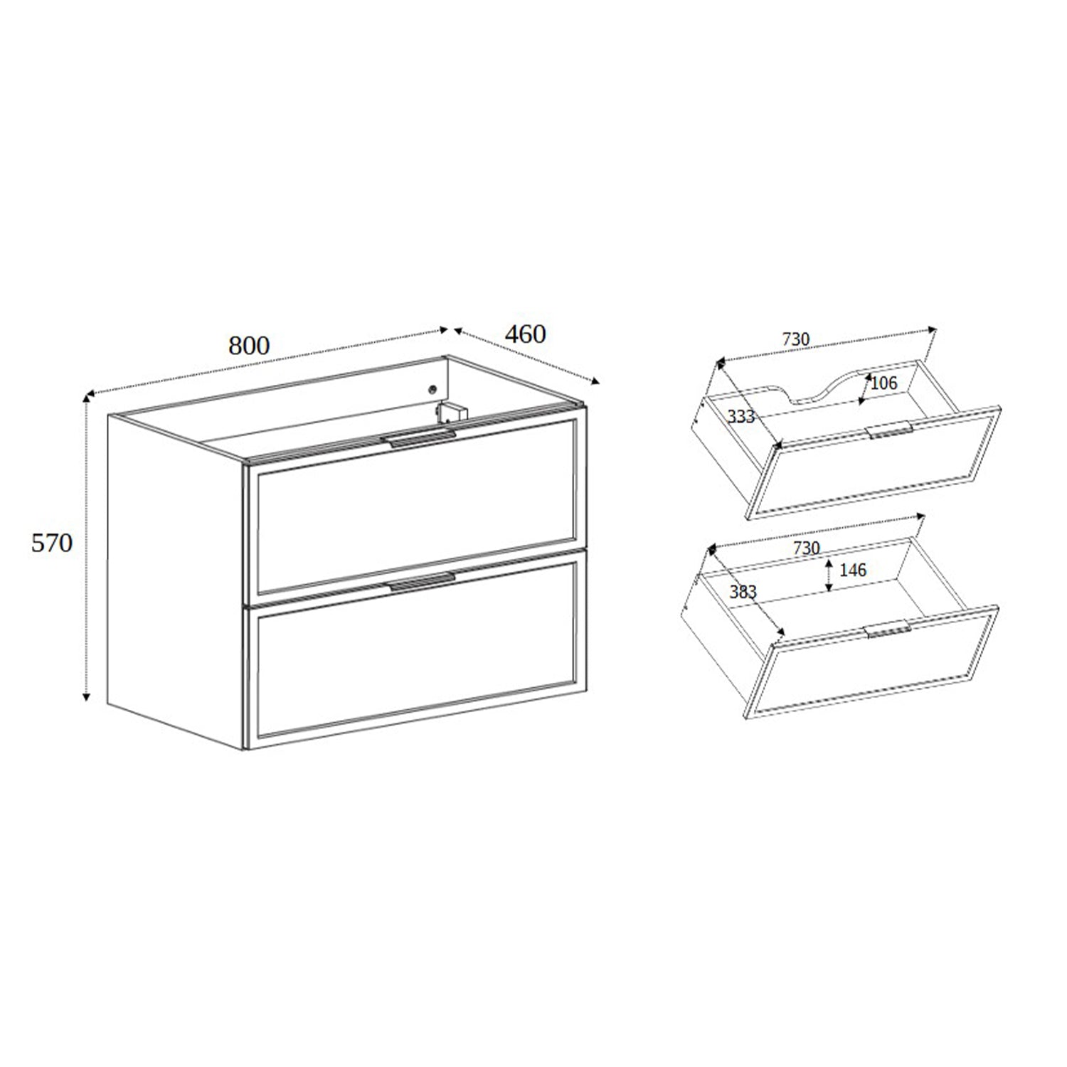 Simple Modern 2 Drawer Bathroom Cabinet Vanity Unit 80cm - Gold Craft Oak