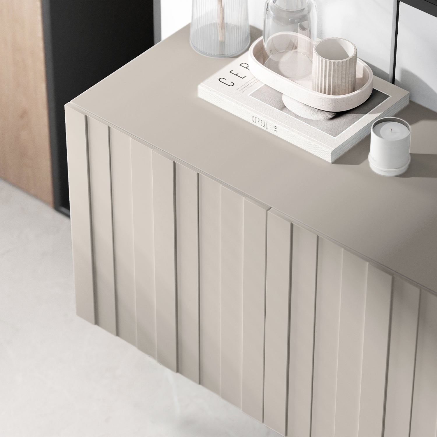 Elpis Glamour Wall-Mounted TV Cabinet with Storage Extra Long 8D 300cm - Cashmere Matt