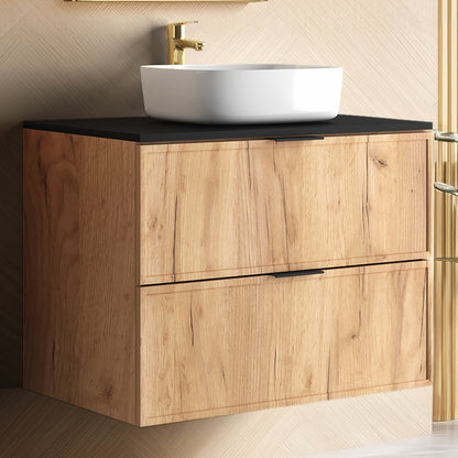 Simple Modern 2 Drawer Bathroom Cabinet Vanity Unit 80cm - Gold Craft Oak