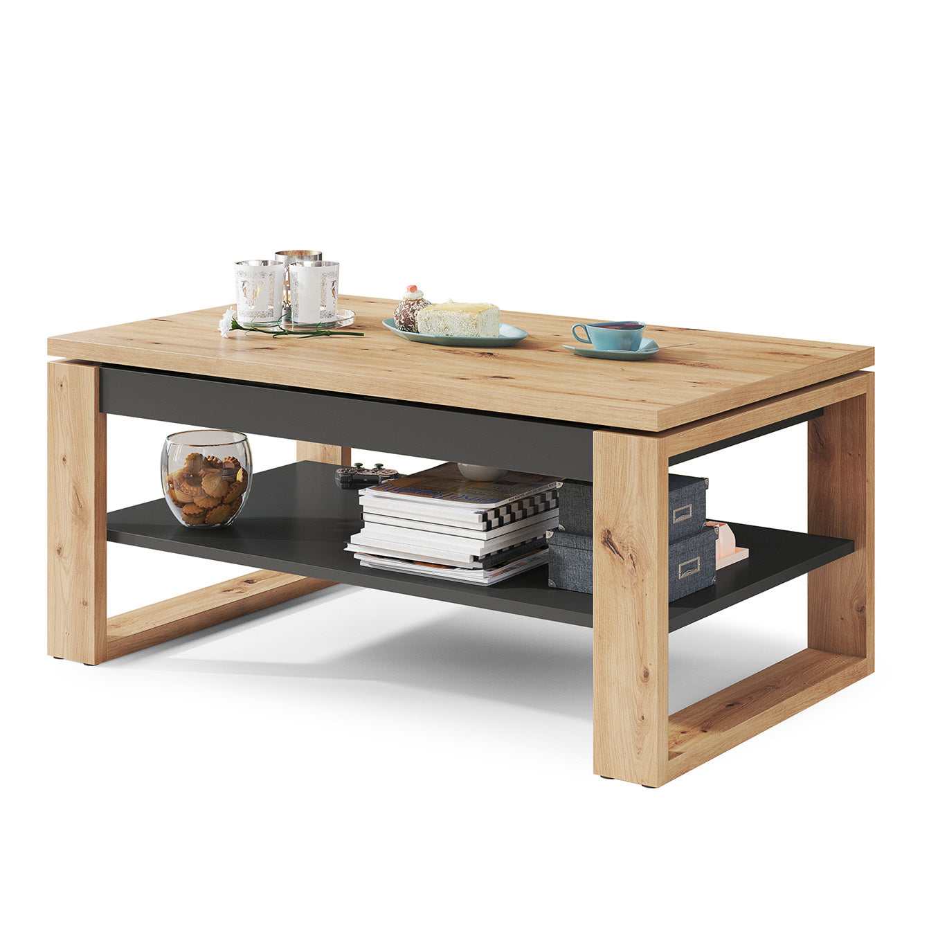 NUO Lift Top Coffee Table Contemporary Style - Artisan Oak / Anthracite