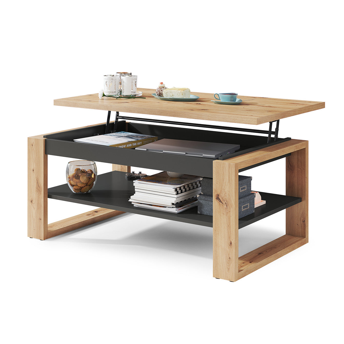 NUO Lift Top Coffee Table Contemporary Style - Artisan Oak / Anthracite