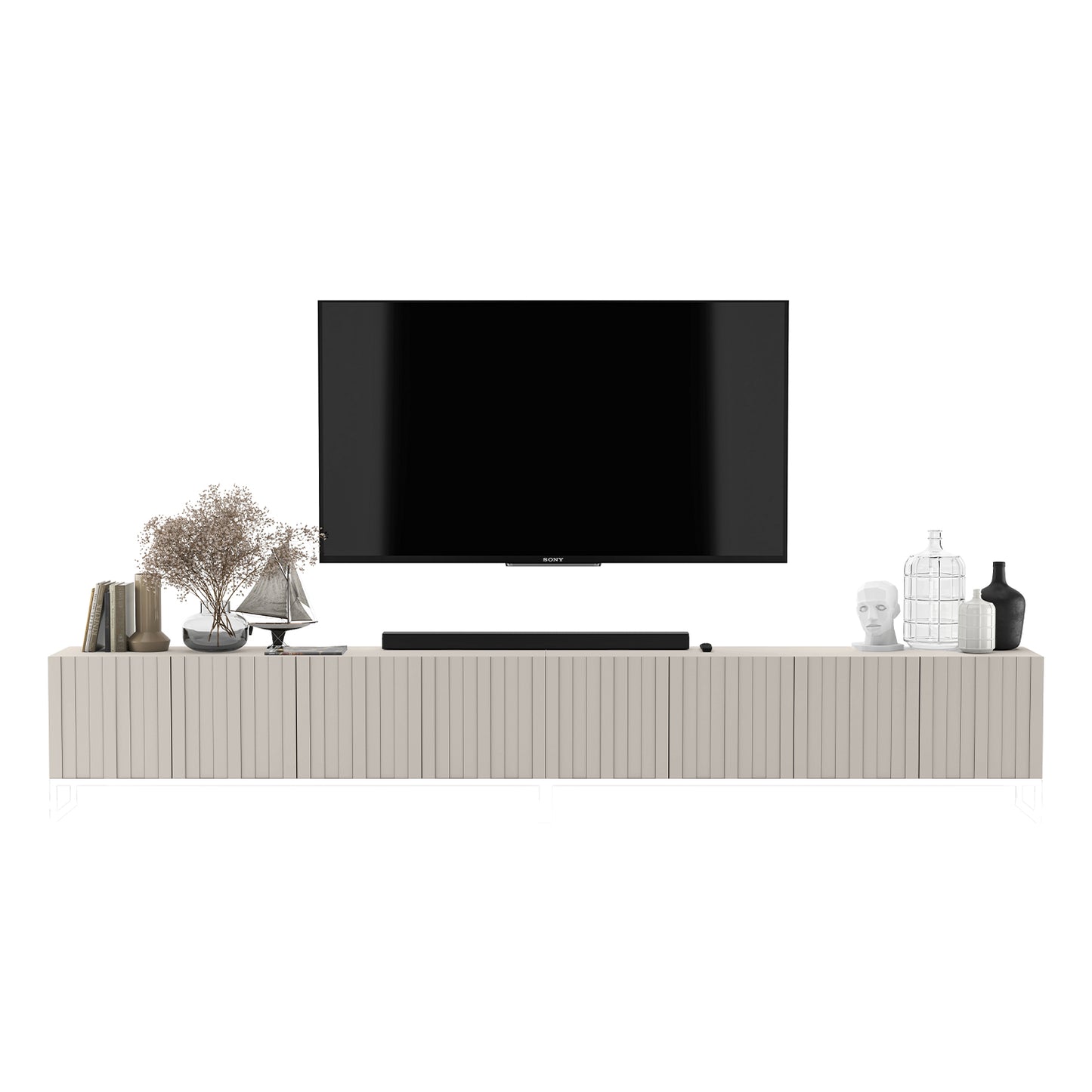 Elpis Glamour Wall-Mounted TV Cabinet with Storage Extra Long 8D 300cm - Cashmere Matt
