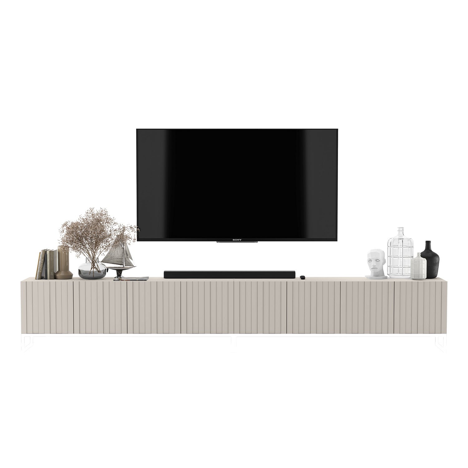 Elpis Glamour Wall-Mounted TV Cabinet with Storage Extra Long 8D 300cm - Cashmere Matt