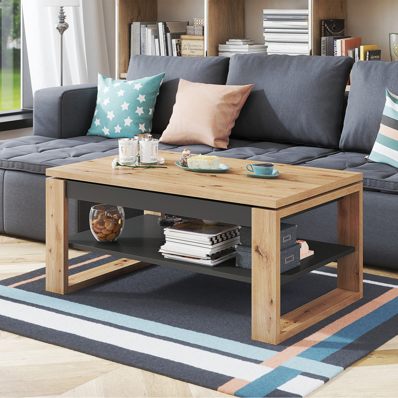 NUO Lift Top Coffee Table Contemporary Style - Artisan Oak / Anthracite