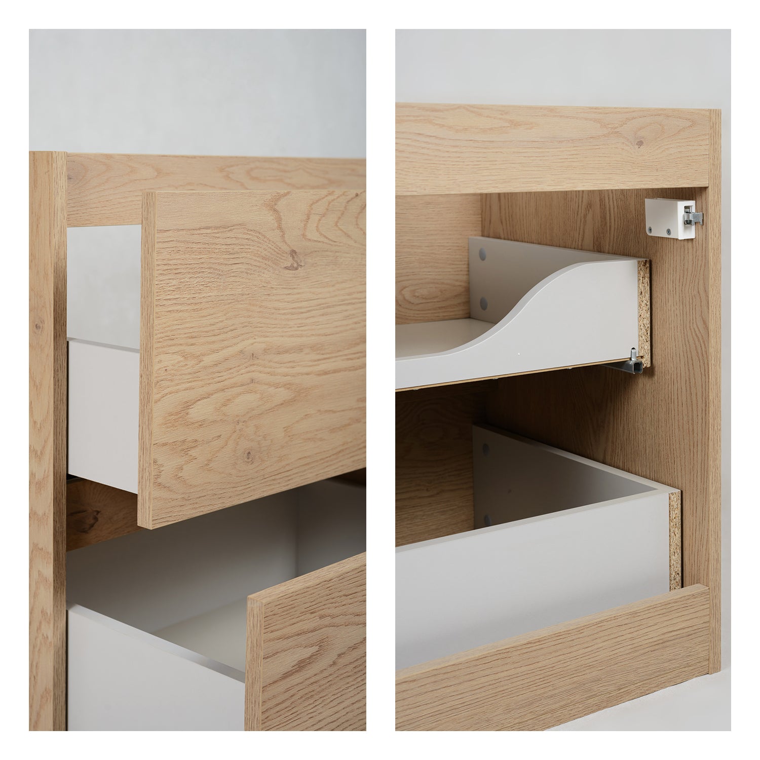 Simple Minimalist Bathroom Vanity Cabinet 100cm with Worktop Basin - Light Oak